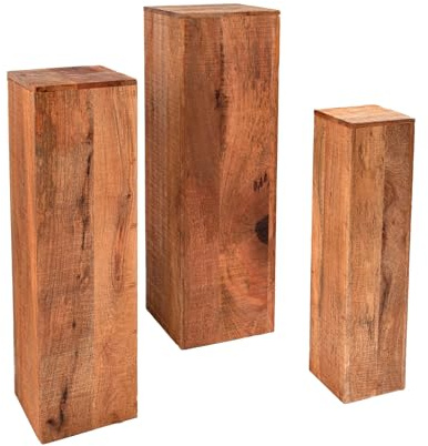 invicta INTERIOR Design Säule 3er Set MAKASSAR 80cm Mangoholz Handarbeit Dekosäulen Beistelltisch Tische