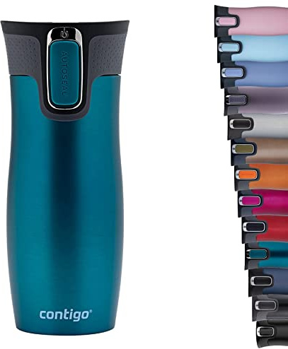 Contigo Thermobecher West Loop Autoseal, Edelstahl Isolierbecher, Reisebecher, Kaffebecher To Go, auslaufsicher, 100% dicht, hält bis zu 5h heiß/12h kalt, 470 ml, BPA frei, Bay
