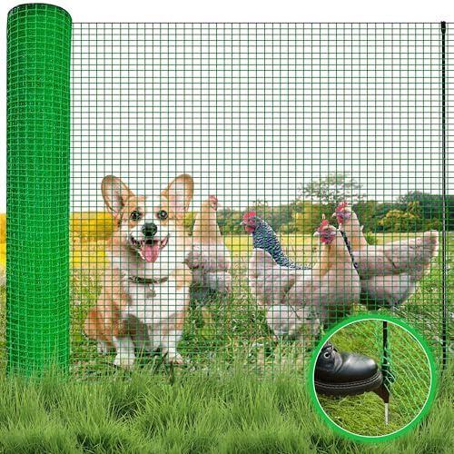 Signstek Mobiler Begrenzungszaun 15 m lang & 90 cm hoch, mit 9 Pfählen – Steckzaun, Hundezaun, Hühnerzaun, Gartenzaun, ohne Strom, engmaschig, grün