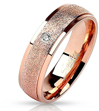 Bungsa 57 (18.1) Rosegold Ring mit Stein Zirkonia Kristall sandoptik schmal Edelstahl Verlobung für Damen und Herren (Ring Fingerring Partnerringe Verlobungsringe Trauringe Damenring Chirurgenstahl)