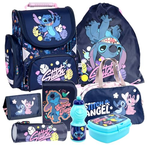 Stitch und Angel 8 Teile Set Schulranzen Ranzen Federmappe Tasche Tornister Sporttasche mit Sticker-von-Kids4shop