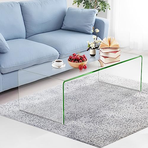GIANTEX Couchtisch Glas, Glastisch Wohnzimmer, Wohnzimmertisch Transparent aus gehärtetem Glas, Tisch Wohnzimmer, Beistelltisch U-förmig, Coffee Table Kaffeetisch bis 30 kg Belastbar, 108 x 50 x 35 cm