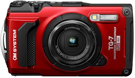 OM SYSTEM Tough TG-7 Rot Kompaktkamera,wasserdicht, stoßfest, Unterwasser- und Makro-Aufnahmemodi, 4K-Video mit F2.0 Objektiv, 4-Fach-Weitwinkelzoom (Nachfolgemodell Olympus TG-6)