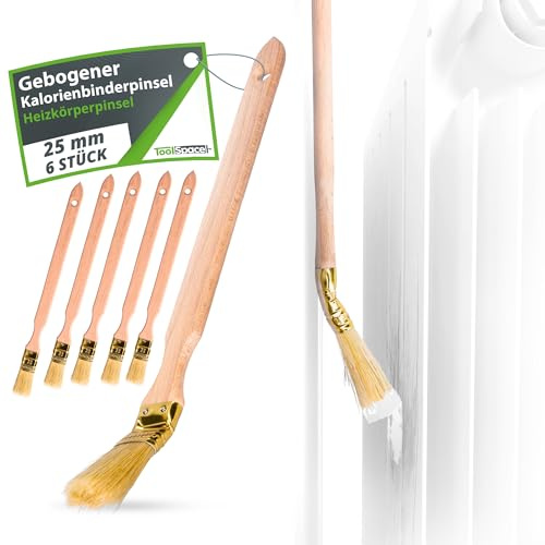 ToolSpace Heizkörperpinsel 12x Eckpinsel 25 mm Premium Set Malerpinsel Langer Stiel für Schwer Zugängliche Stellen Winkelpinsel Holzgriff Fassadenpinsel Naturborsten schräg Kopf für präzises Streichen