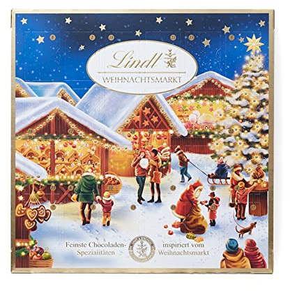 Lindt Weihnachtsmarkt Mini-Tisch-Adventskalender 2025 | 115 g | 24 leckere Mini Kugeln in verschiedenen Sorten | festliche Schokolade für die Weihnachtszeit | ideales Schokoladen-Geschenk