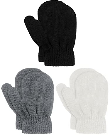 Geyoga 3 Paar Winter Kinder Strickhandschuhe Kleinkind Fäustlinge Warme Gestrickte Kinder Handschuhe (Dunkle Farbe, 5-10 Jahre)