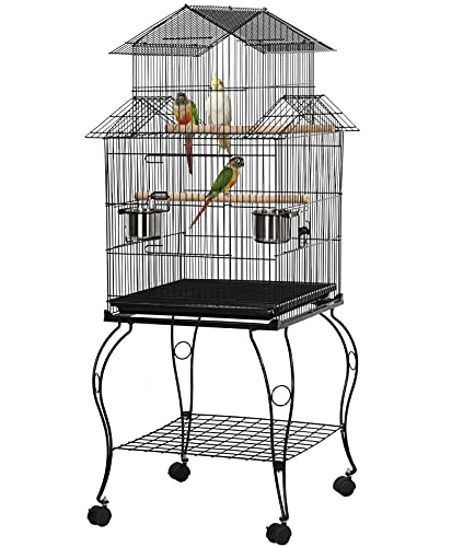 Yaheetech Vogelkäfig, Käfig, Vogelvoliere, Voliere mit Ständer für Großsittiche und Papageien ca. 59 x 59 x 139,5 cm