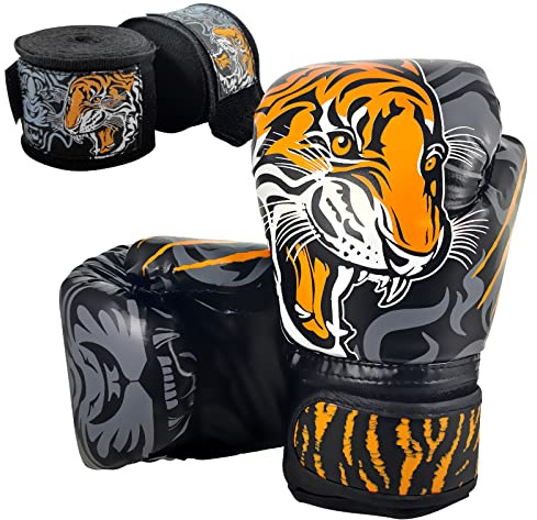 RAGECAMEL Kinder-Boxhandschuh-Set mit 3M-Handbandagen, stoßdämpfendes PU-Leder für Anfänger, schwere Sack-Training und Muay Thai, Handgelenkschutz für Jungen und Mädchen im Alter von 3–8 Jahren (13,6