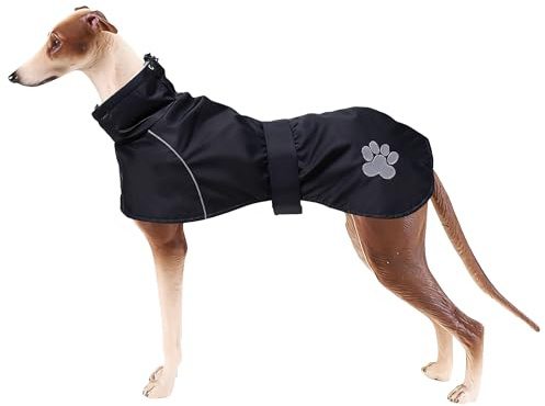 Geyecete Hundemantel Wasserdichter fur Windhund, Winter Hundejacken mit warmem plüschfutter, Regenmantel Winddicht, Hundebekleidung mit verstellbaren Bändern,fur mittel und große Hunde-schwarz-XL