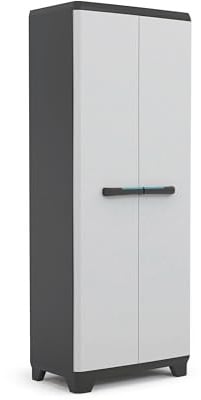 Keter Linear Kunststoffschrank, hoch, hellgrau/schwarz/blau, 68 x 39 x 173 cm
