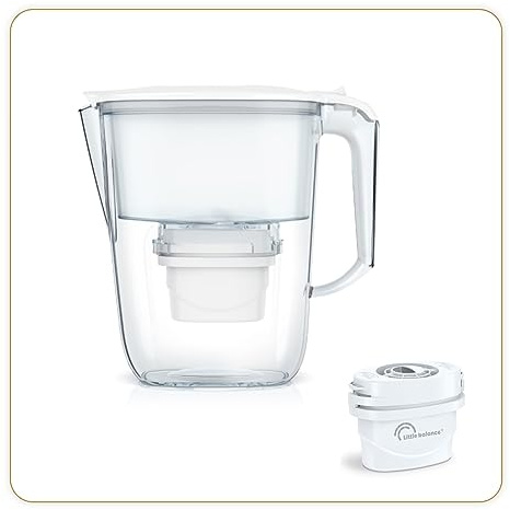 LITTLE BALANCE 8592 Filterkaraffe transparent + 3 Filterkartuschen, reduziert Mikroplastik, Chlor, Kalk und andere Verunreinigungen, 2,5 l, ultraschneller Durchfluss, BPA-freier Kunststoff, weiß