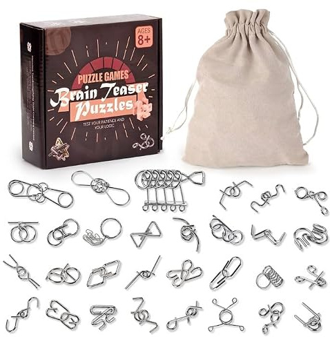 Holzsammlung 30 Stück Knobelspiele Metall, Metallpuzzle Metallknobellei Set IQ Spiele Geduldspiel Geschicklichkeitsspiel, Metal Puzzle Denkspiele Spielzeug Mini Geschenk für Erwachsene und Kinder