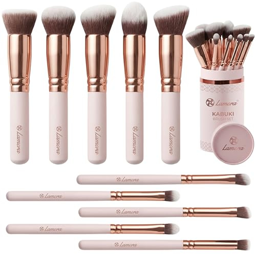 Lamora Make-Up Pinselset Kosmetik Kabuki, 10 Teil Premium Schminkpinsel Set | Enthält Foundation Puder Blush Concealer Bronzer Highlighter Lidschatten Pinsel, Gesichtspinsel, Augenpinsel, Geschenkidee