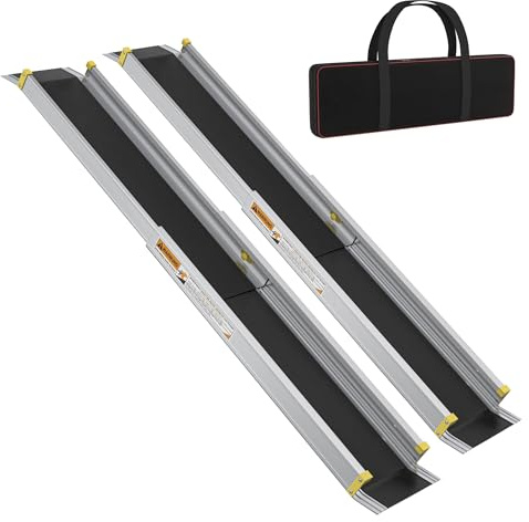 Aufun 2pcs Rollstuhlrampe Aluminium Teleskop, Teleskoprampe 75,5-122cm | Verlängbare mit tasche 272KG, Rutschfeste, Ladenkapazität Ideal für Handrollstühle, Elektrowehllstühle und Rollatoren