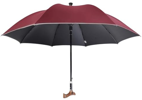 Wzmazingly 2-in-1 Spazierstöcke Regenschirm, Länge Einstellbar Leichtgewicht Schirm-Gehstock, Rutschfest Langer Handgriff Stützschirm Für Ältere Menschen, Männer Und Frauen(Red)