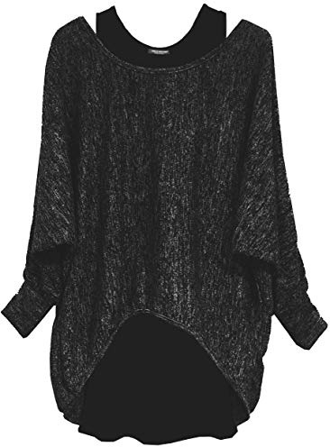 Emma & Giovanni - Damen Oversize Oberteile Tshirt/Pullover (2 Stück) / Made In Italy, XL-XXL, Schwarz