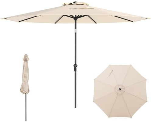 COSTWAY Sonnenschirm 300 cm, Gartenschirm mit Kurbel, beidseitig um 25° knickbar, Terrassenschirm mit 8 Rippen, Marktschirm für Garten, Balkon, Terrasse, Beige