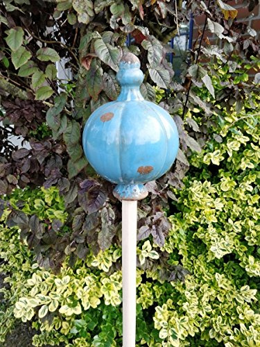 Große Gartenkugel aus Keramik blau - Rosenkugel für den Garten
