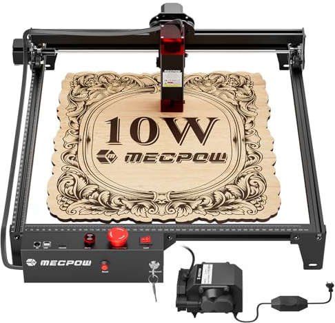Mecpow X3 Pro Laser Graviermaschine mit Luftunterstützung, 10W Graviermaschine Laser Cutter für Holz und Metall, 60W CNC Fräsmaschine mit Not-Aus, Flammen- und Gyro-Erkennung, 410 x 400mm Fläche