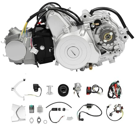 125ccm 4-Takt Motor 3+1 Rückwärts, E-Start für ATV, Pit Bike & Go-Kart | 5.8 KW Halbautomatischer Einzylinder 4 Takt Motor mit 3 Vorwärtsgängen Rückwärtsgang Elektrostart PZ19-Vergaser Luftfilter