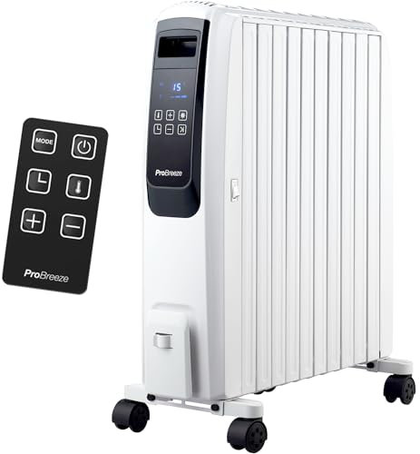 Pro Breeze Premium 2500W Ölradiator energiesparend mit digitalem Display & Fernbedienung - Heizkörper elektrisch mit 10 Rippen, 4 Heizstufen, 24h Timer, Thermostat & Überhitzungsschutz