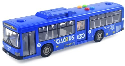 Cemirk Busspielzeug für Jungen und Mädchen, mit Lichtern und Geräuschen, realistische Reifen, simulierte Funktionstüren, Reibungsbewegung, Blau