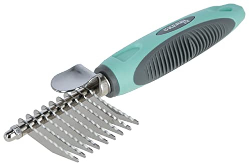 Kerbl Pet Entfilzungskamm, Hundekamm, 18,5cm, türkis/grau, 9 gezackte Edelstahlklingen, für Unterwolle/Deckfell