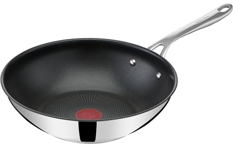 Tefal Jamie Oliver Cook's Direct On Wokpfanne, 28 cm, langlebige Antihaftversiegelung, Thermo-Signal, genieteter Griff, induktionsgeeignet, Edelstahl, E3041934