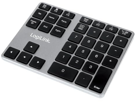 LogiLink ID0187 - Bluetooth Nummernblock/Nummernpad/Ziffernblock mit 35 Tasten & Funktionstasten f?r Windows/MacOS, Aluminium