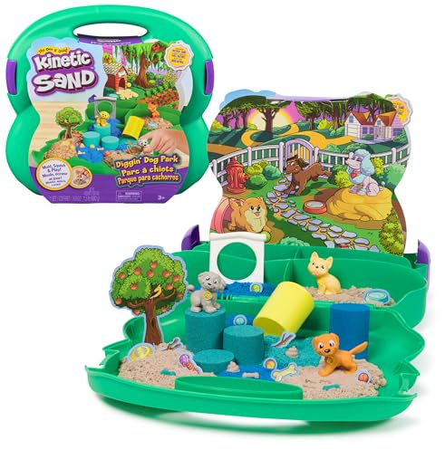 Kinetic Sand Hunde Park Koffer - mit 680 g original kinetischem Sand aus Schweden, erfüllt alle gesetzlichen Anfordreungen, mit 3 Hunden und 2 Werkzeugen, für Kinder ab 3 Jahren