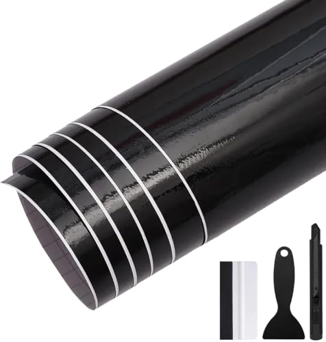 GRTHTATI 30cm x 150cm Glanz Schwarz Auto Folie Autofolie Blasenfrei mit Luftkanälen Klebefolie Auto Außen Wrapping Folie Innenraum für Motorrad, Bike, DIY (Glanz Schwarz, 30cm x 150cm)