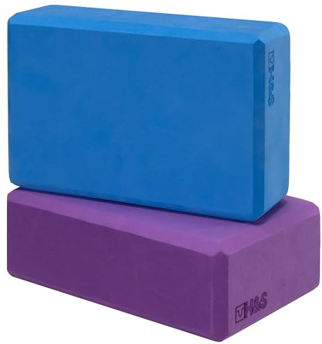 H&S Yoga Block 2er Set - Yoga Zubehör aus Moosgummi Schaumstoff - Yogablock in Blau und Lila - Yoga Blöcke - Yoga Klotz - Yogablocks Damen Herren