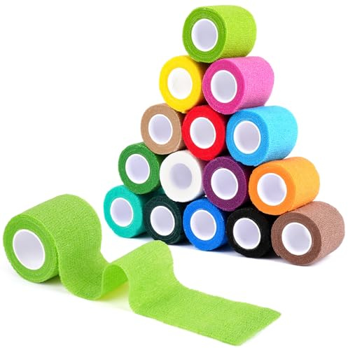 Moosono 15 Rollen Selbstklebender Verband, 5cm*4.5m Selbsthaftende Bandage für Erste Hilfe, Elastische Fixierbinde Cohesive Haftbandage für Handgelenk, Knöchel, Füße, Sportler, Hund/Katze, Vet Wrap
