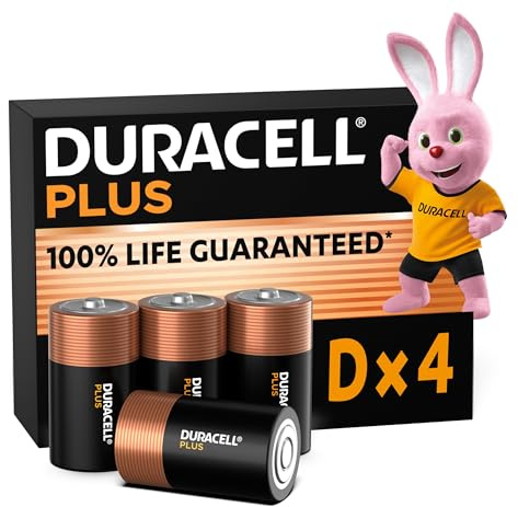 Duracell Plus D Batterien, LR20, 4 Stück, Alkaline Batterien D für Alltagsgeräte