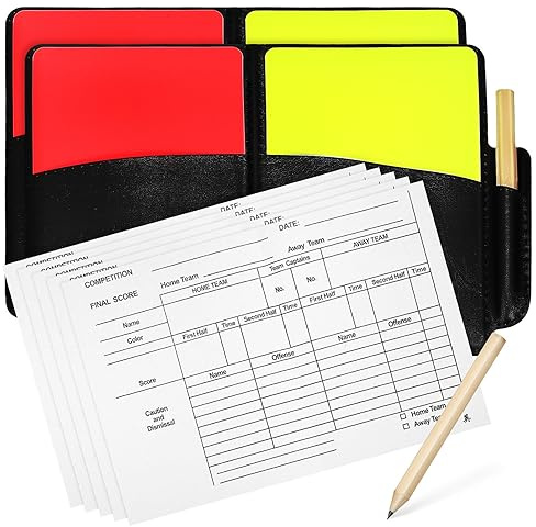 SAFIGLE 2-Set Profi-Schiedsrichterkarten-Set - Inklusive Rot- und Gelbkarten, Warnkarten - Fußballspiel Schiedsrichter-Ergebnisblatt und Bleistift - Ideal für Fußball-Schiedsrichter