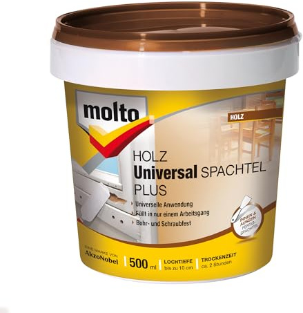 Molto Universal Holzspachtel Plus, Premium Holzspachtelmasse für fast alle Anwendungsbereiche, Weiß, 500 ml