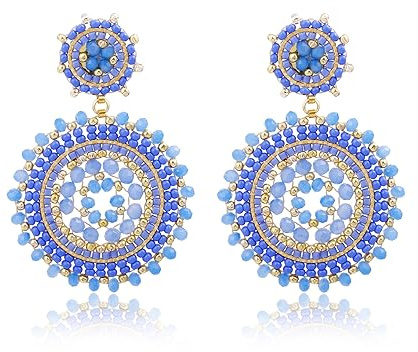 Damen-Perlenohrringe, Rocailles, Sommer, Strand, Boho-Statement-Anhänger, handgefertigte Ohrringe, Schmuck