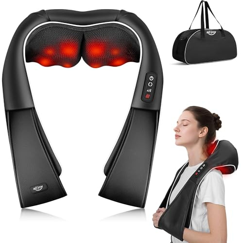 ALLJOY Shiatsu Nackenmassagegerät mit Wärme – 3D Massagegerät für Nacken, Schultern und Rücken mit Aufbewahrungstasche, Weihnachten Geschenk für Männer, Frauen, Väter und Mütter