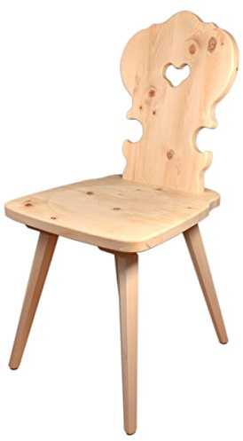 4betterdays Bauernstuhl aus Zirbenholz, Sitzhöhe 45 cm, Südtirol | Zirbe massiv, Beine Buche Hartholz, traditionelle Handarbeit, abgerundete Rückenlehne, Herzausschnitt
