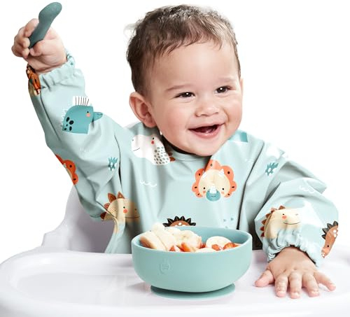 Nombear Baby Lätzchen mit Ärmeln für BLW (6 bis 24 Monate), 1 Packung - Wasserdichtes Ärmellätzchen Alternative zu Silikonlätzchen, Ganzkörper Lätzchen Baby, Babylatz Beikost Zubehör