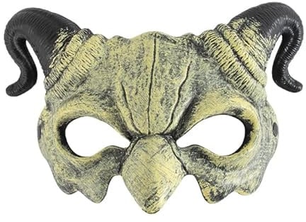 JIAHG Halloween Teufel Halbmaske mit Stierhörnern, gruselige Dämon Halbgesichtsmaske aus Schaum, Horror Gesichtsabdeckung für Karneval Cosplay Party Kostüm