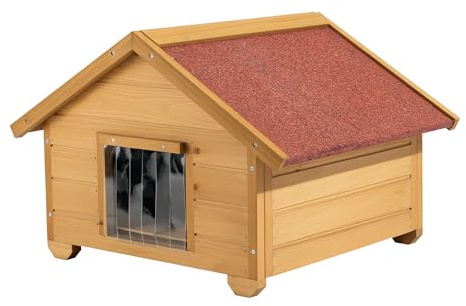 Wiltec Kleines Katzenhaus 68 x 53 x 47 cm aus Holz, Katzenhütte für Garten oder Terasse, Wurfkiste isoliert wetterfest, Katzenhöhle