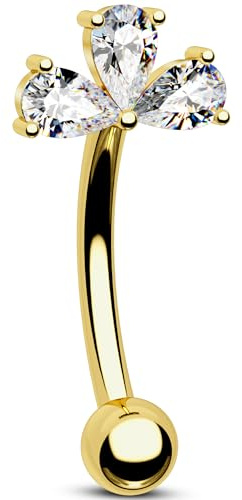 OUFER 16G Gold Blume Curved Barbell Piercing Chirurgenstahl 316L Klar CZ Knorpel Ohrpiercing 8 mm Eyebrow Ring Helix Earring für Damen