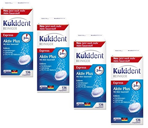Kukident Aktiv Plus Vorteilspack/Sparpack Gebissreinigungstabletten Gebissreiniger 544 Reinigungstabletten (4 x 136 Stück)