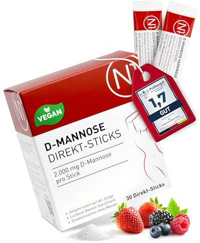 N1 D-Mannose Direkt-Sticks 30 Stück - 2.000mg DMannose pro Stick - vegan, glutenfrei & ohne unnötige Zusatzstoffe - praktisch für unterwegs - ideal als Nahrungsergänzungsmittel