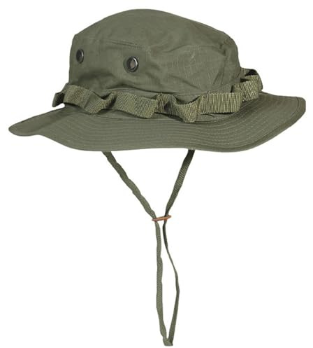 Mil-Tec US GI Dschungelhut • Klassischer Boonie Hat aus 100% Baumwolle • Taktischer Buschhut mit Ripstop-Gewebe • Outdoor Sonnenhut mit Kinnriemen & Belüftung • Oliv