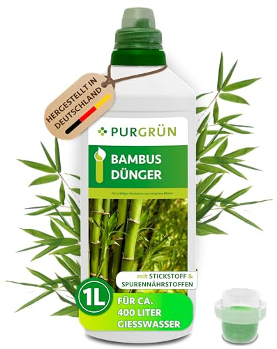 Purgrün® Bambusdünger 1 Liter – Extra Stickstoff für kräftiges Wachstum – Spurennährstoffe für intensive Blattfärbung – Ergiebiges Konzentrat für ca. 400 Liter Gießwasser – Premium-Flüssigdünger