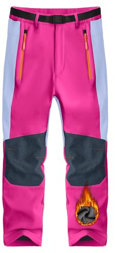 Holure Kinder Softshellhose mit Fleecefütterung | Wasserabweisend Winddicht Warm | Schneehose Skihose Wanderhose Trekkinghose | Jungen Mädchen Funktionshose mit Reißverschlusstaschen.Rosenrot 04 6-7Y