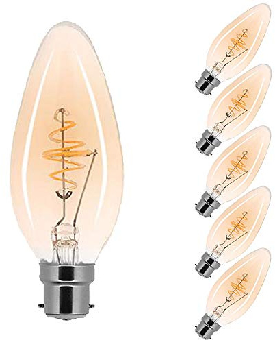 NCC-Licht 5x LED Lampe C35 Kerze 2,5W Extra Warmweiß 2000K | Spiral Filamentlampe aus goldenem Glas in Vintage-Optik, gemütliches Licht ideal für Wohnbereiche und Deko