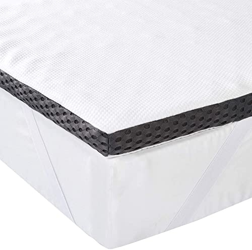 Amazon Basics Memoryschaum Matratzenauflage mit Bändern,150 x 200 cm, 4 cm Höhe, weiß